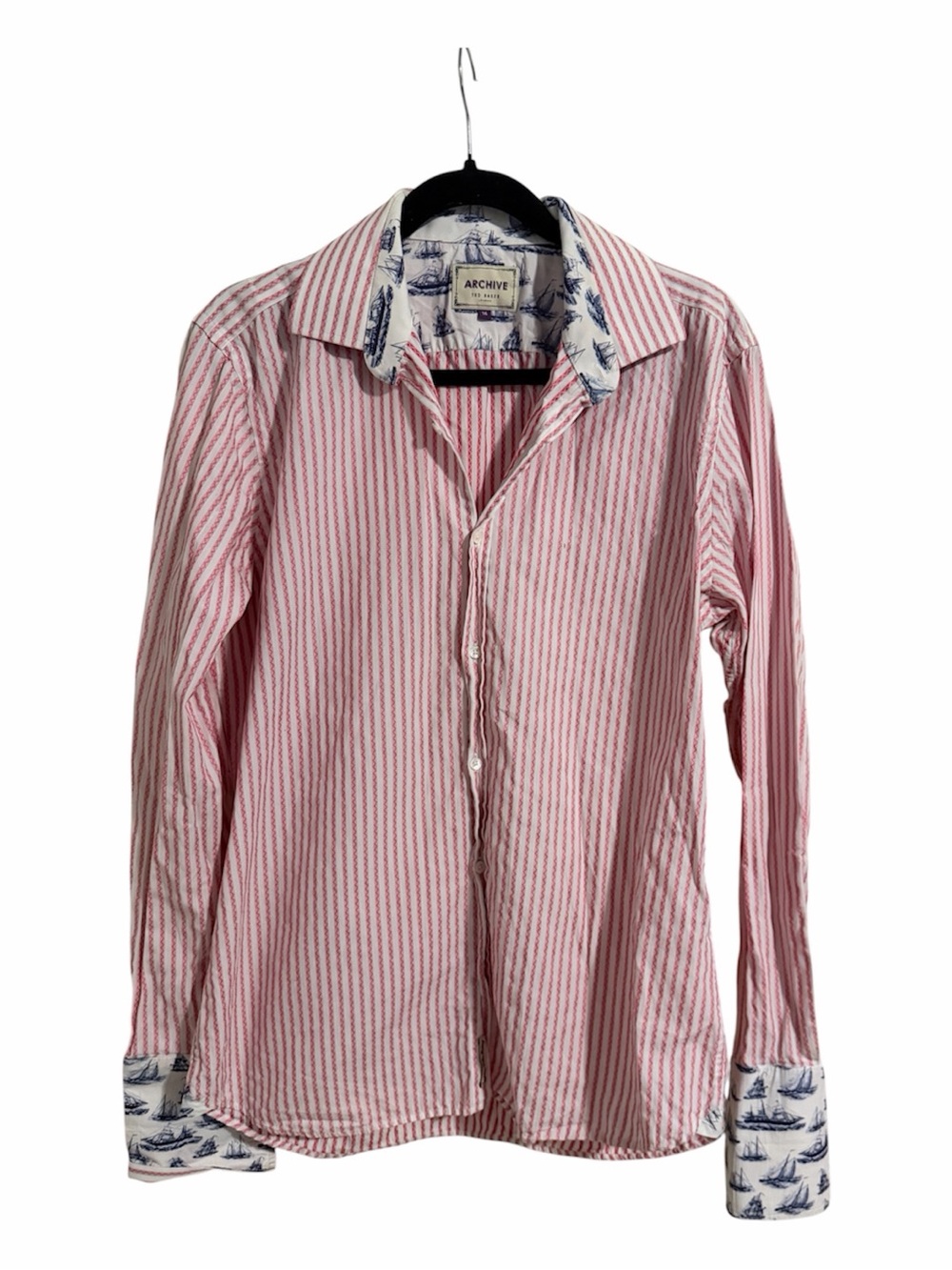 Ted Baker Archive Egyptian cotton long sleeve flip cuff nautical stripe shirt 16
